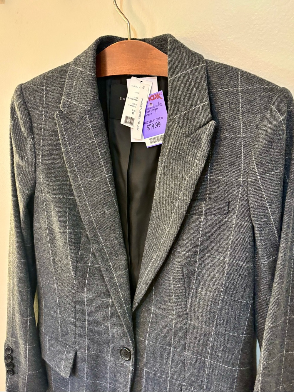 Equipment Charcoal Multi Plaid Windowpane Wool Cashmere Blazer Jacket NWT Size 0